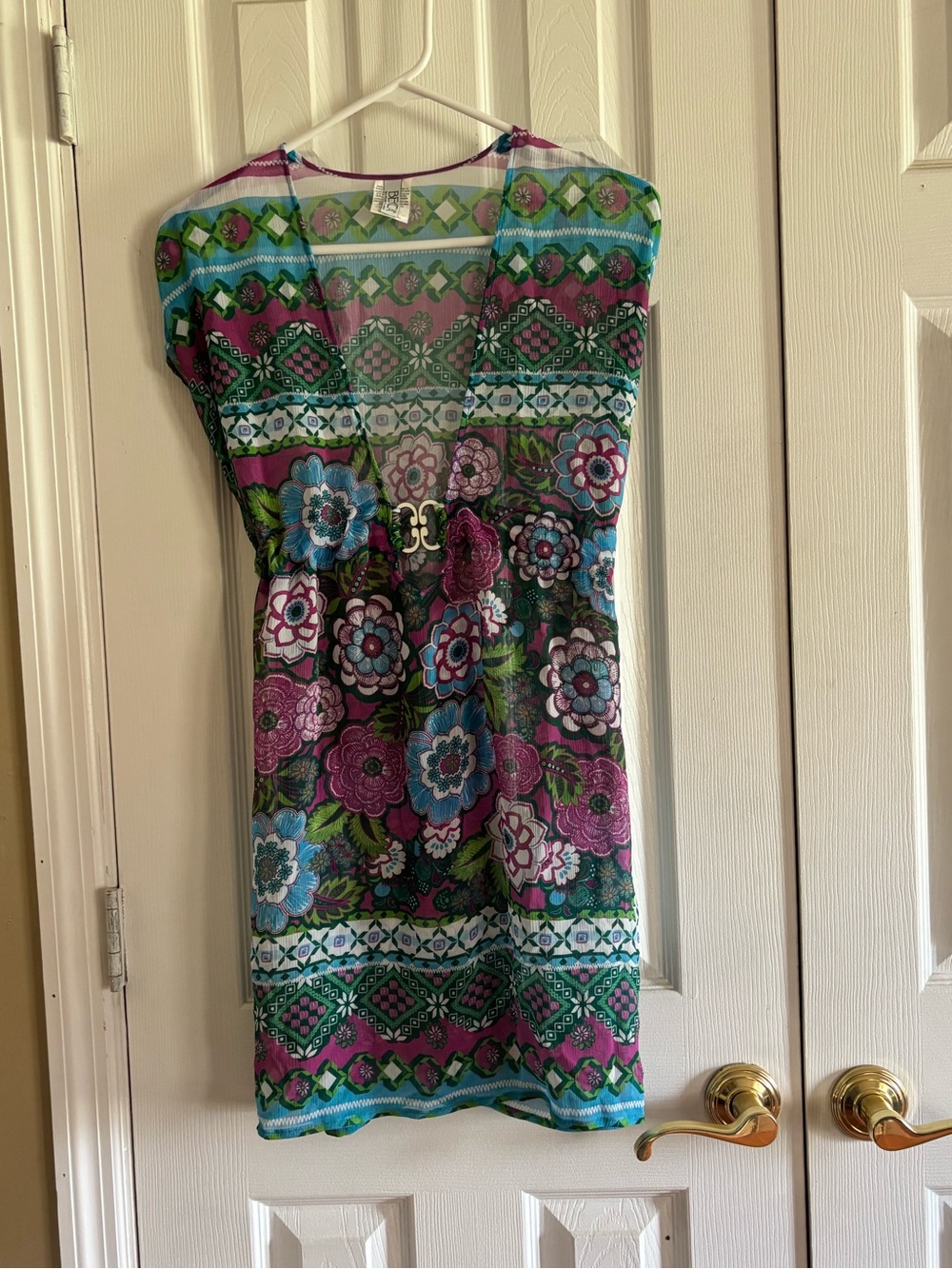 BECCA Floral Sheer Swim Coverup in Purple, Teal & Green